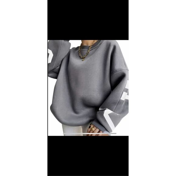 Over sized Casual print, drop shoulder, long sleeve round neck sweatshirt. By Jo - Picture 5 of 11